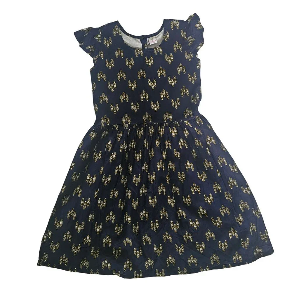 Bird Of Paradise Navy Woven All-Over Print Frock Flutter Sleeve Dress 10-12 NWT - Picture 2 of 11